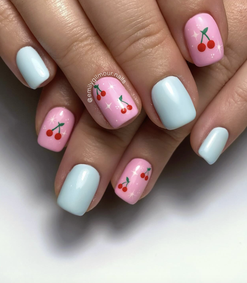 Square pastel cherry acrylics | Live That Glow Square pastel cherry acrylics