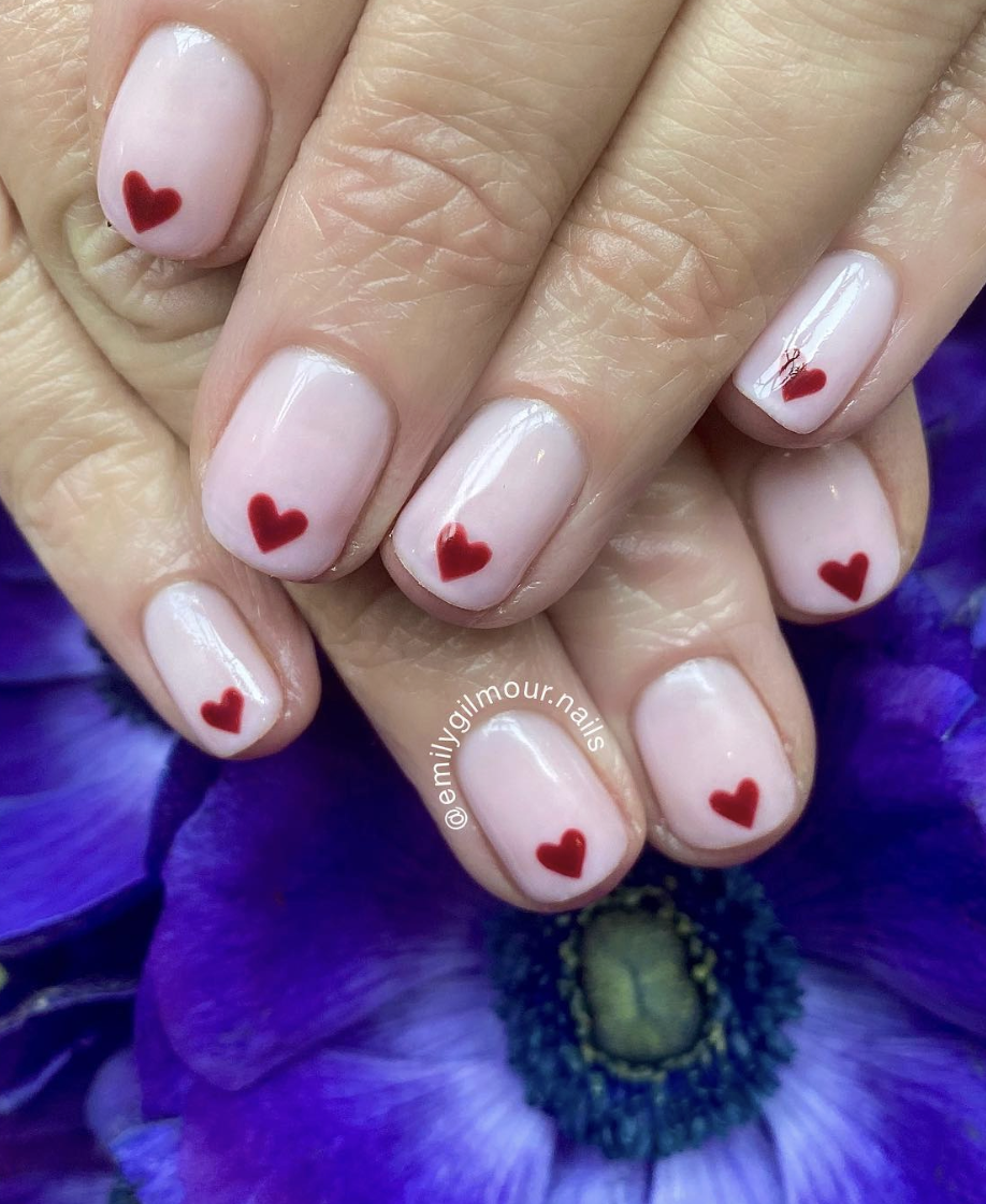 Nude short pink acyrlics with hearts | Live That Glow Nude short pink acyrlics with hearts