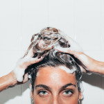 Woman doing a bleach shampoo