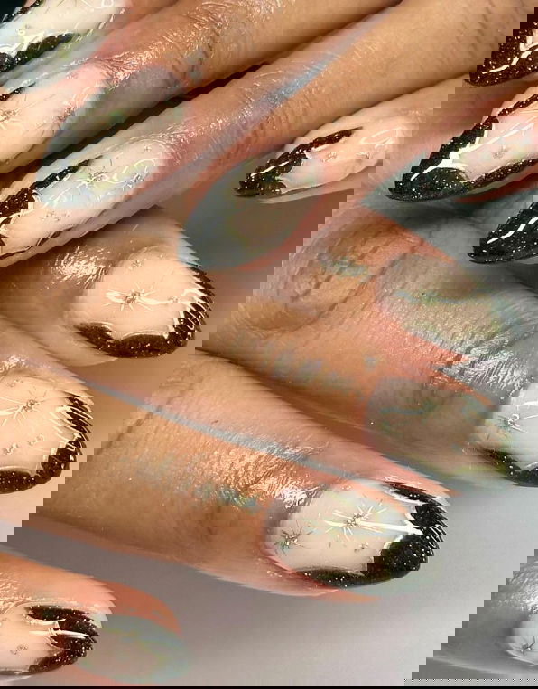 black and nude french tip nails