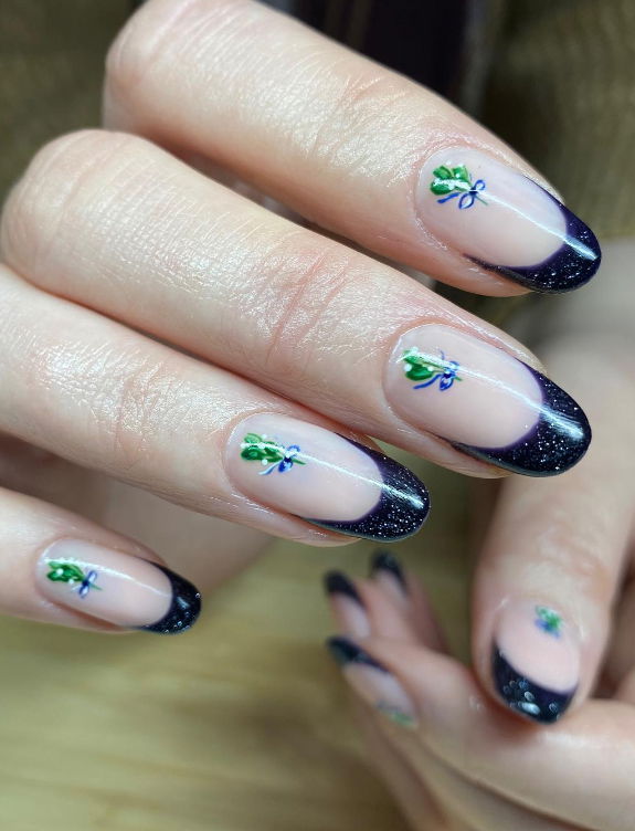 black and purple french tip nails