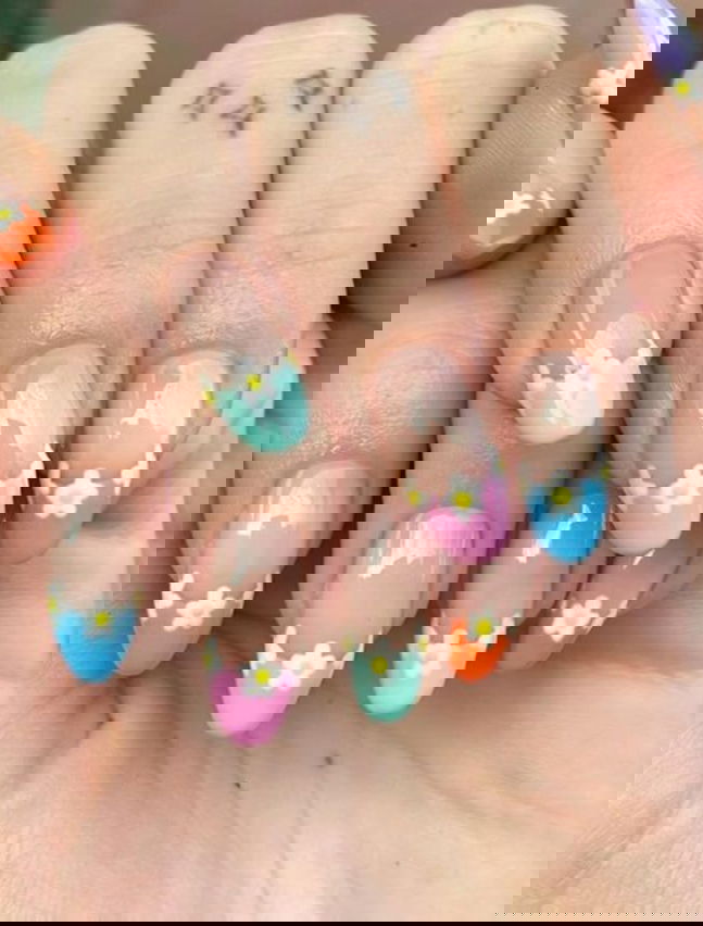 flower almond french tips