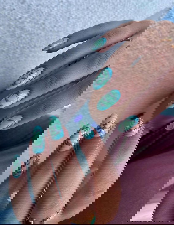 green and blue almond nails | Live That Glow green and blue almond nails