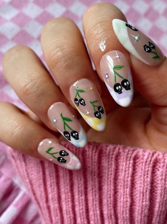 pastel french tip gingham almond nails | Live That Glow pastel french tip gingham almond nails