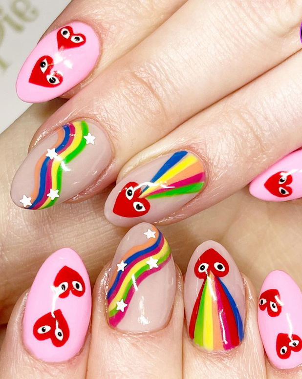 rainbow red nails