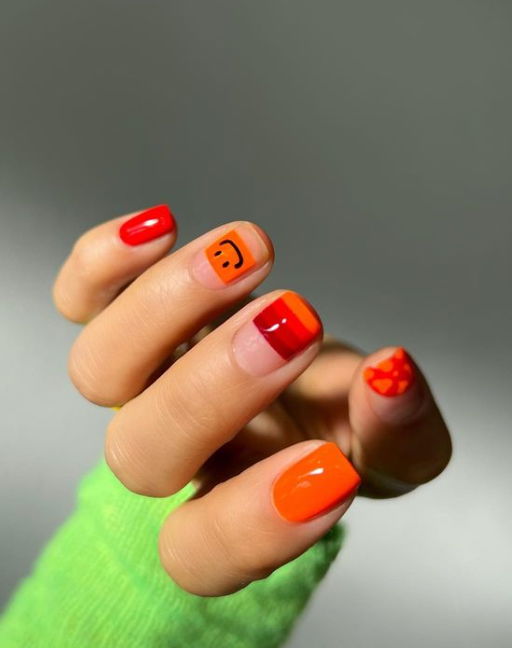 red and orange nails hang