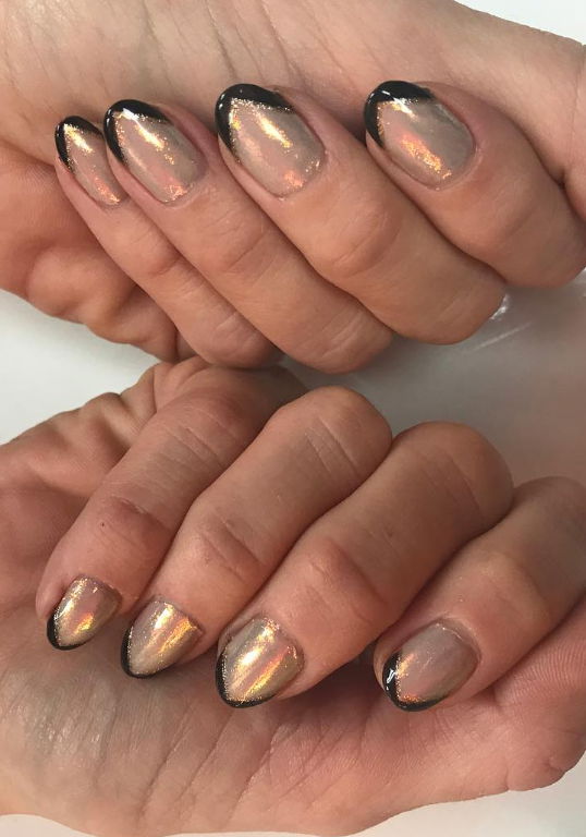 winter french tip black nails