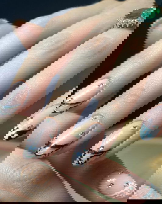 yin yang black french tip nails