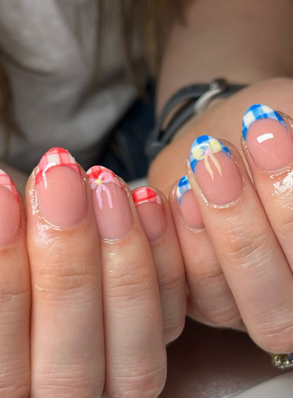 checkered french tip nails