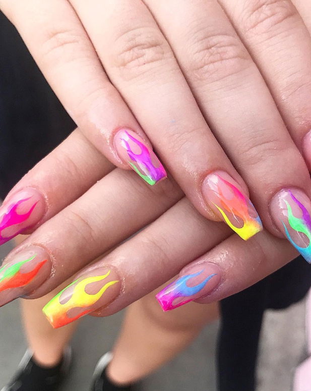 neon flame nails