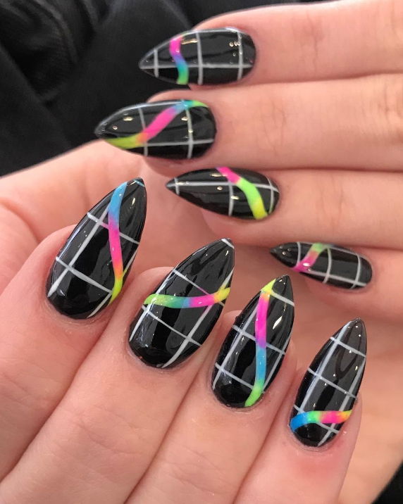 neon stripe nails
