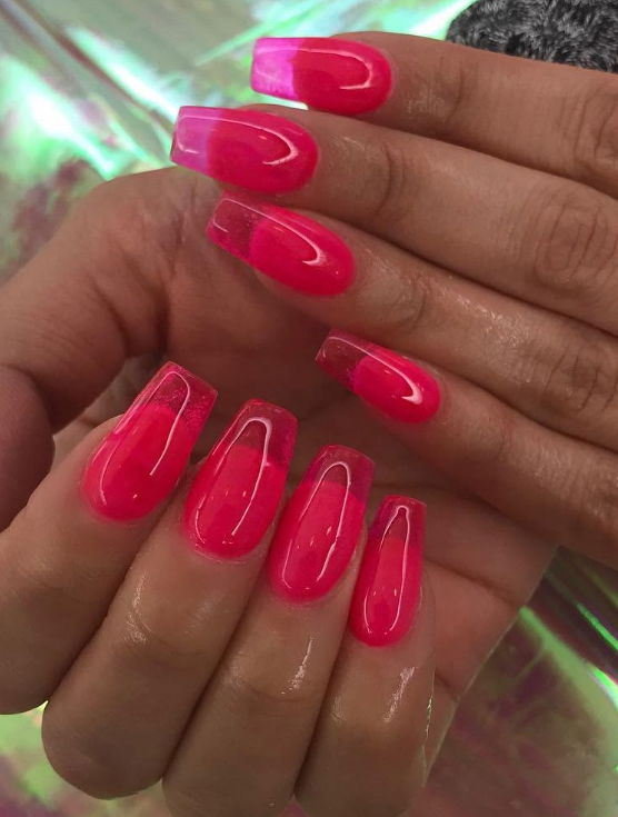 neon pink jelly nails