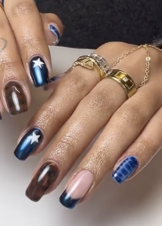 Future dusk blue chrome and milky French tips | Live That Glow Future dusk blue chrome and milky French tips