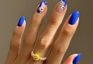 Blue French tip nail design