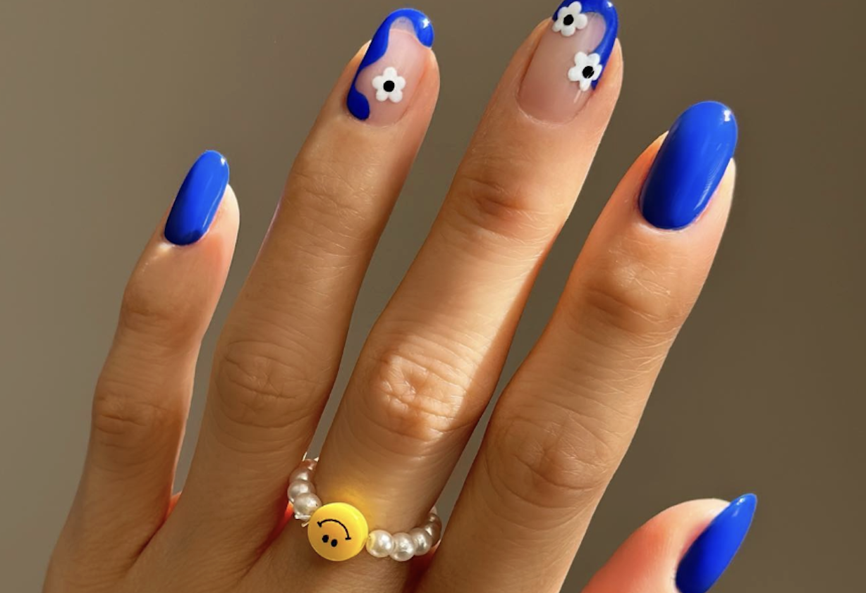 Blue French tip nail design