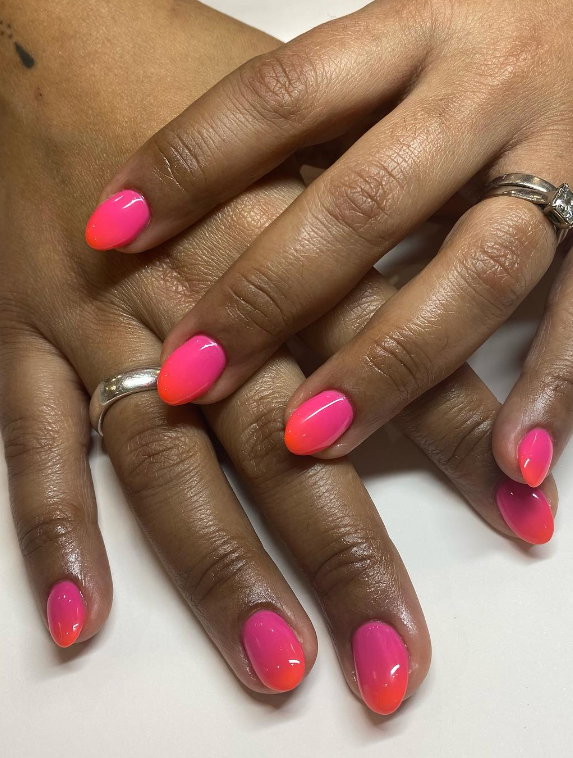 bright pink and orange ombre nails | Live That Glow bright pink and orange ombre nails