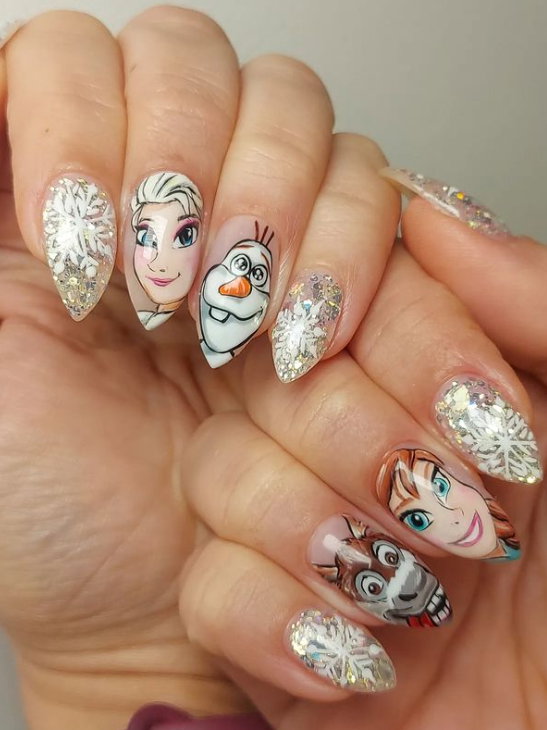 winter acrylic nails frozen