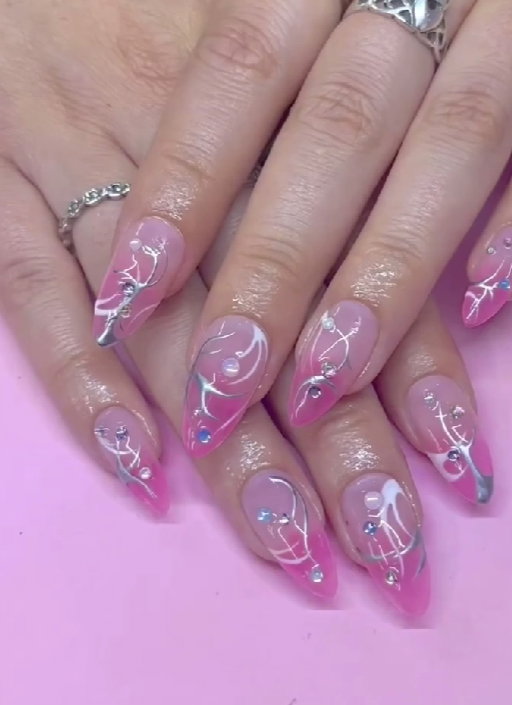 clear ombre french tip nails with silver