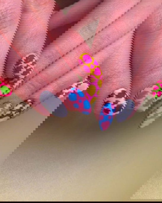 matte neon colouful cow print nails