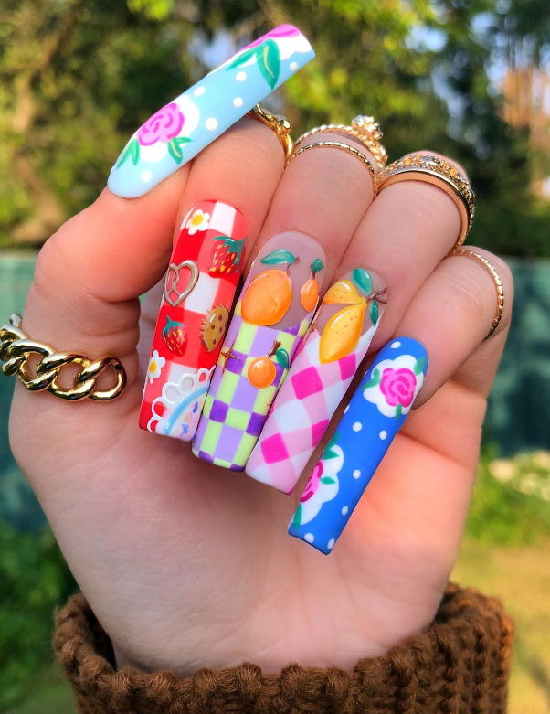 mismatched coffin checkered nails