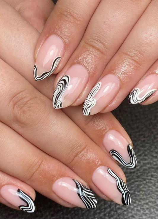 monochrome swirl nails tammy