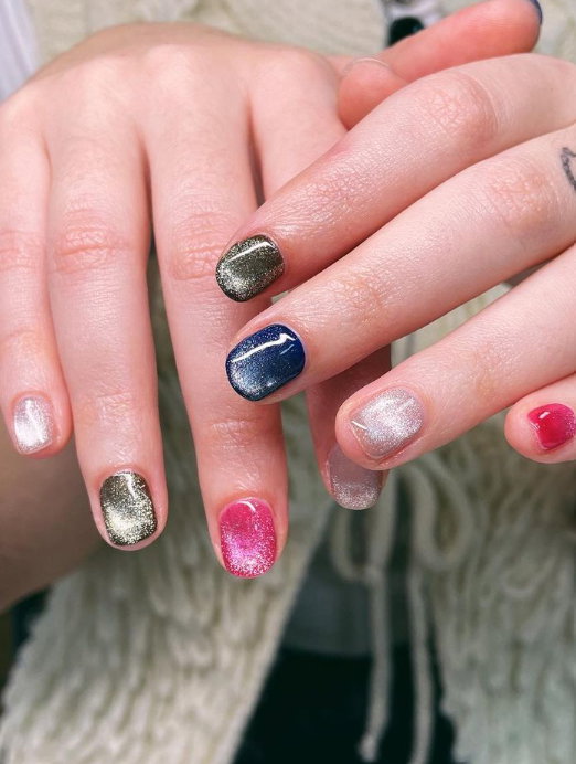 multicoloured holographic nails