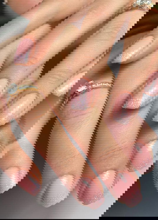 nude pink nails with glitter ombre tips