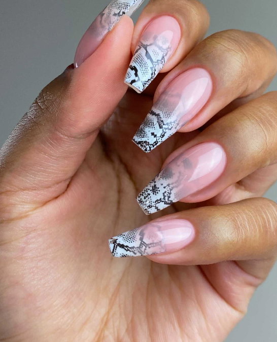nude pink to snakeskin ombre nails sadie | Live That Glow