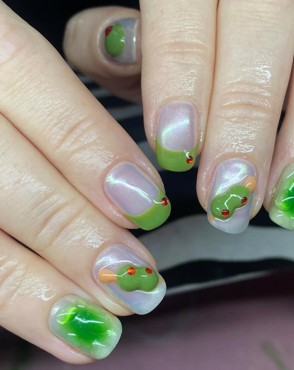 olive green nails