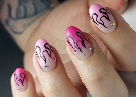 pink ombre nails with flames | Live That Glow pink ombre nails with flames