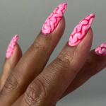 red and pink brain design nails