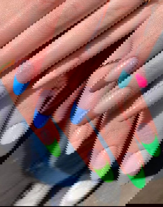 shades of blue and green french tip nails