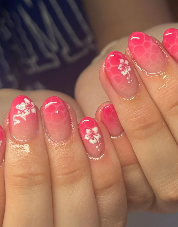 tropical ombre pinks nails summer