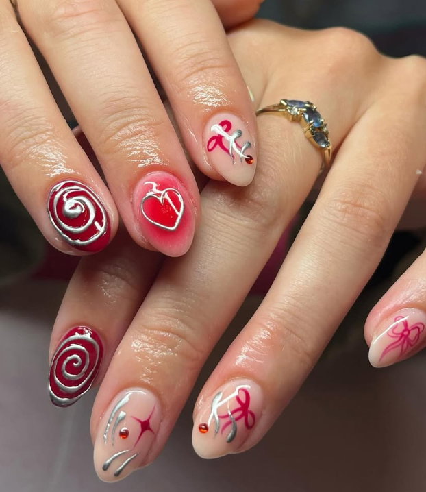 bow nails burgandy