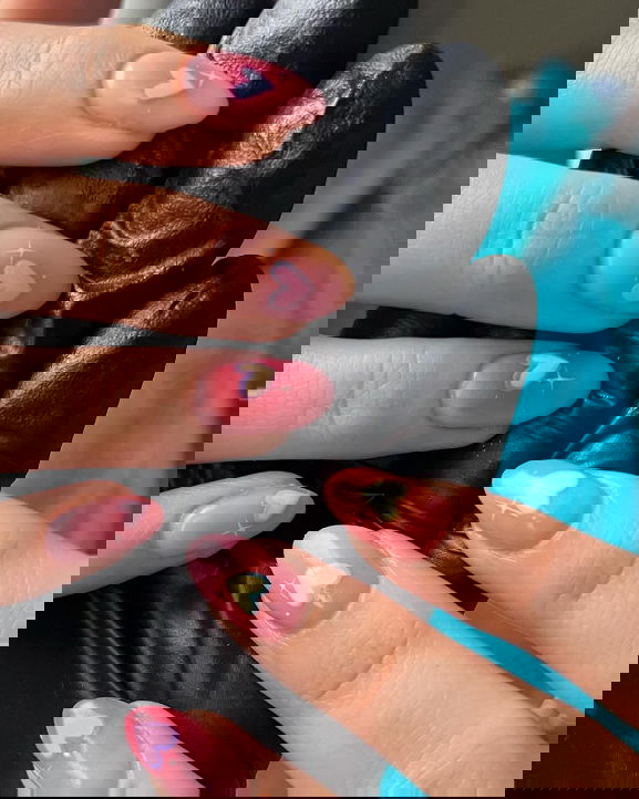 aura nails with pastel hearts almond | Live That Glow aura nails with pastel hearts almond