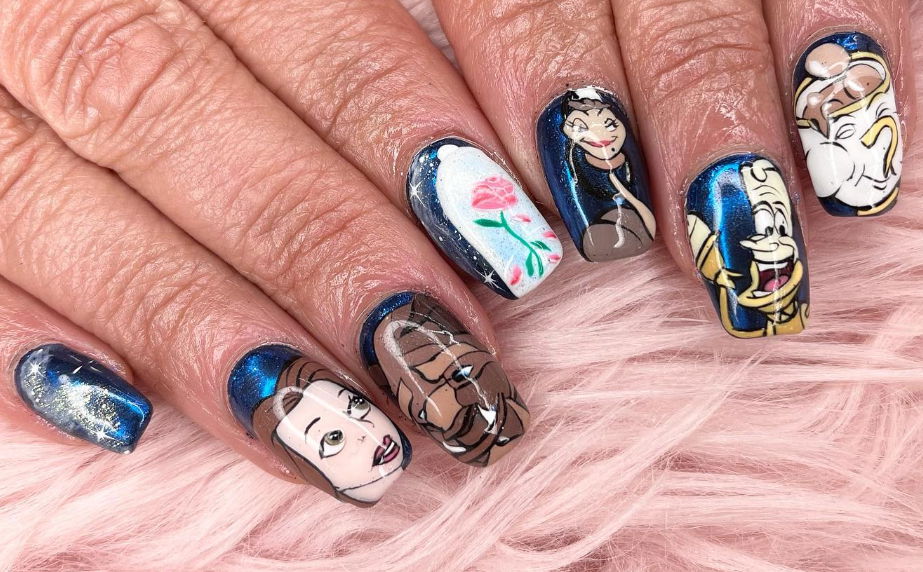 beauty and the beast valentines nails