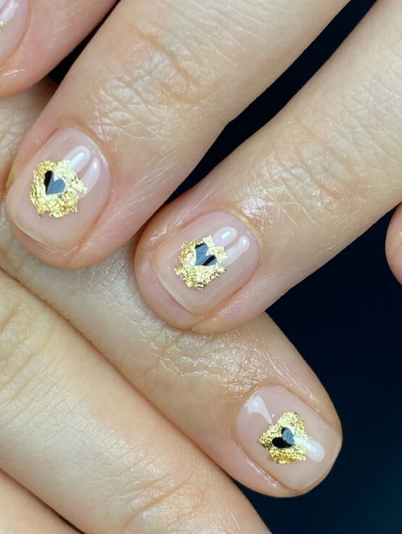 heart gold leaf nails