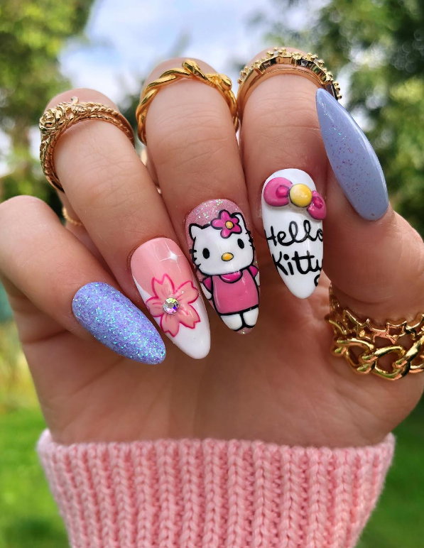 hello kitty with bows press on nails