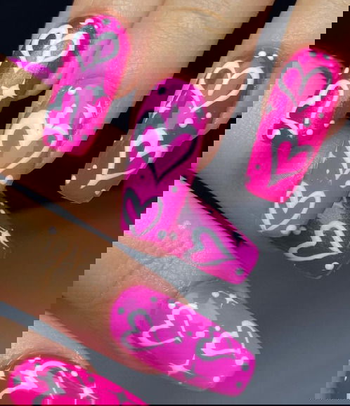 hot pink valentines nails