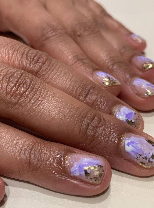 lavender marble spring nails with gold