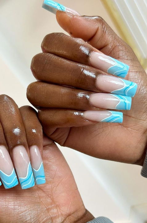 light blue swirl nails