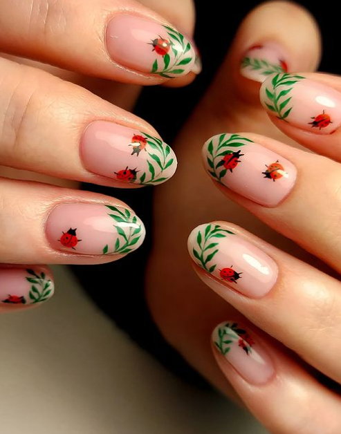 milky spring ladybird nails