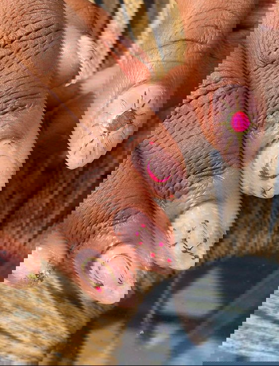 mismatched manicure nude pink