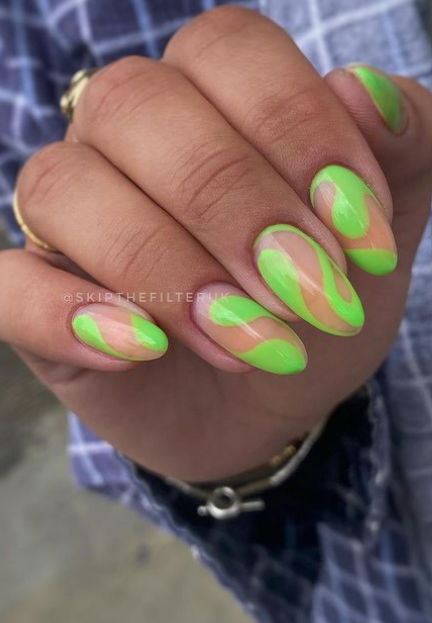 neon green nails swirls skip the filter