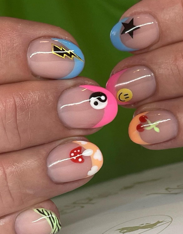 pastel french tips with spring designs