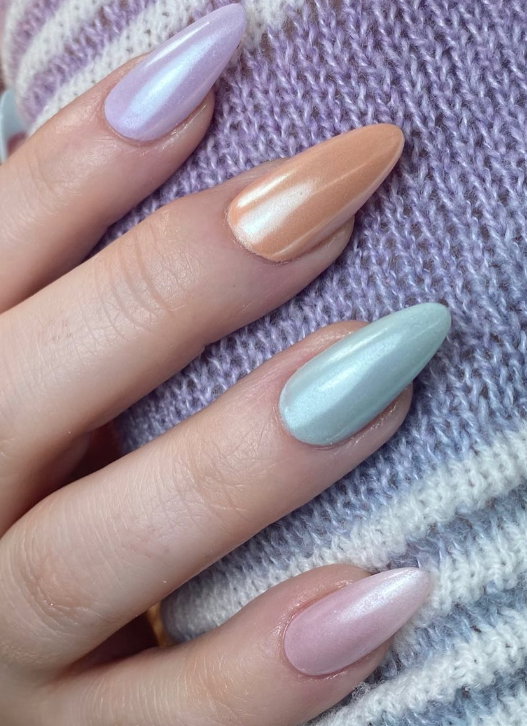 pastel shimmer chrome spring nails