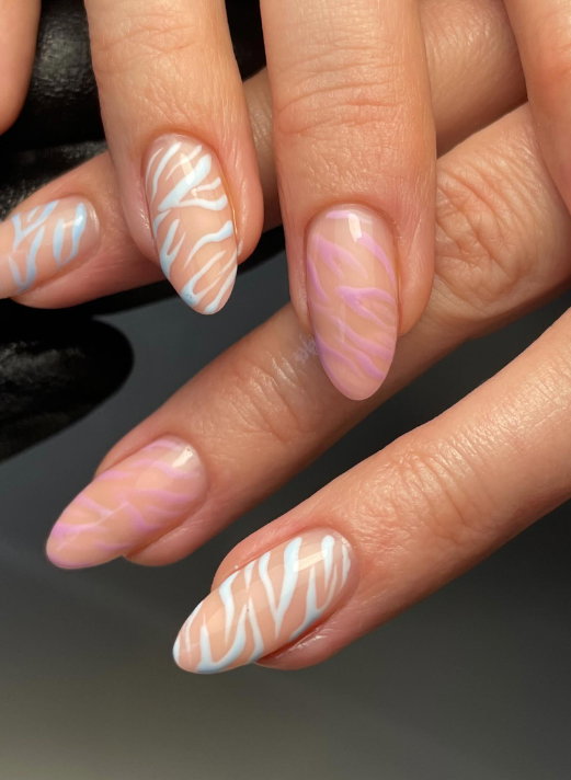 pastel zebra print spring nails