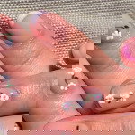 pink and purple french nails with flowers