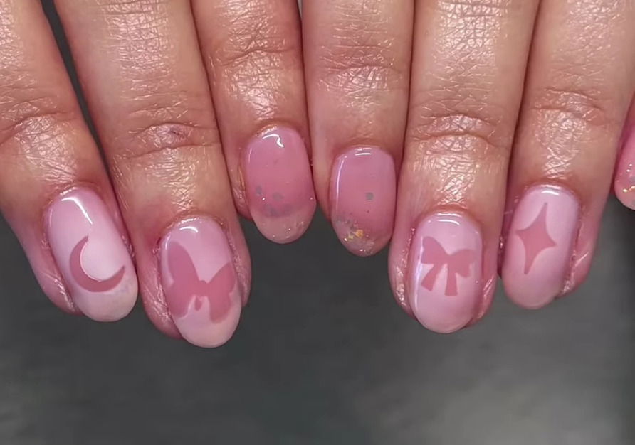 pink bow valentines nails