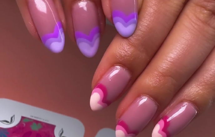 purple and pink valentines nails